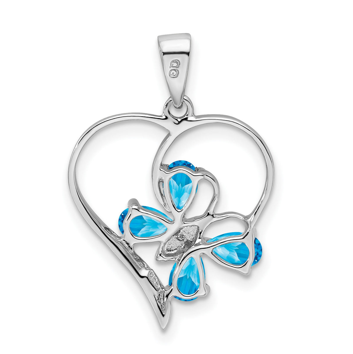925 Sterling Silver Sky Blue Topaz Butterfly Heart Charm Pendant with Diamond Accents