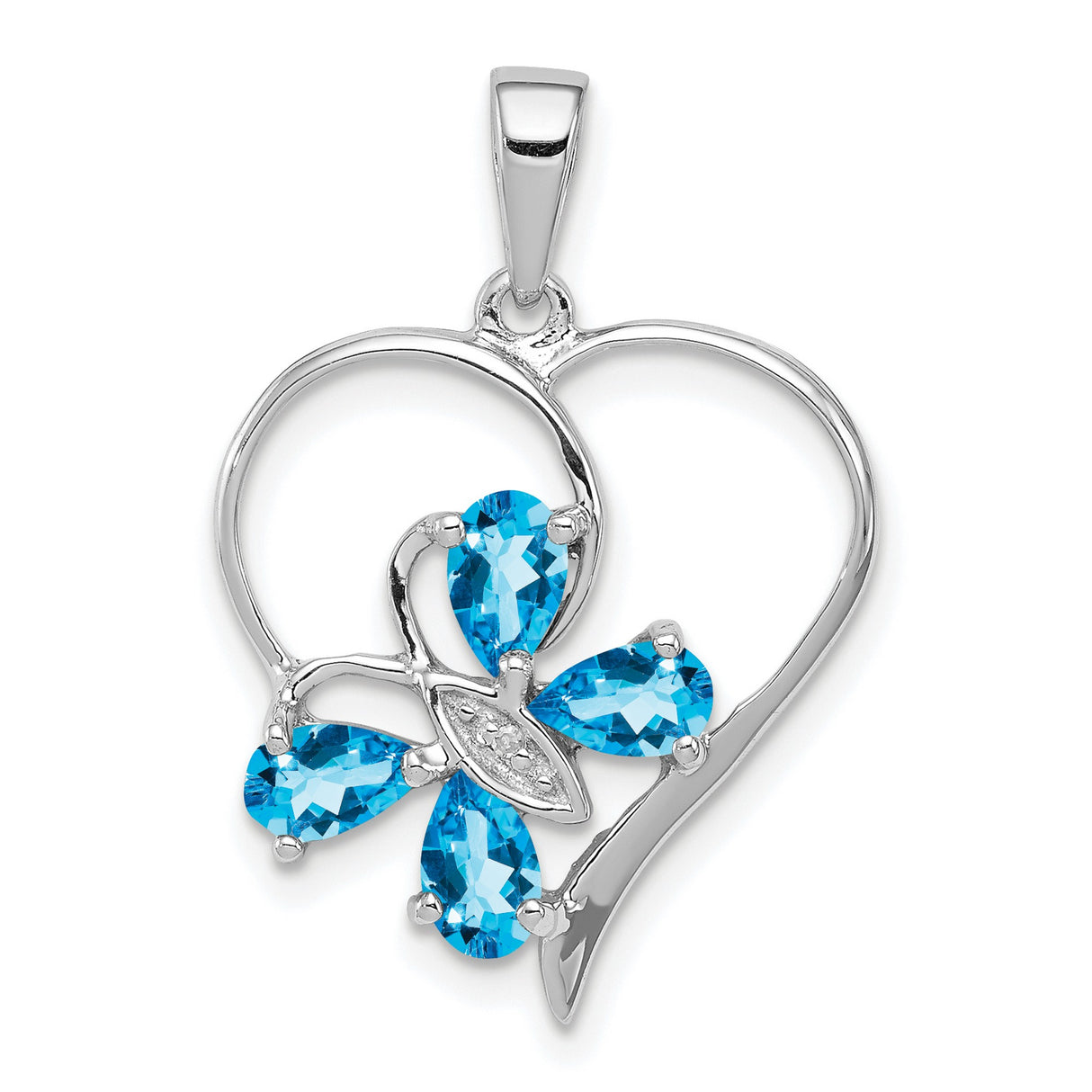 Blue Topaz Butterfly Heart 18x18mm 0.89ct Charm Pendant in Real 925 Sterling Silver