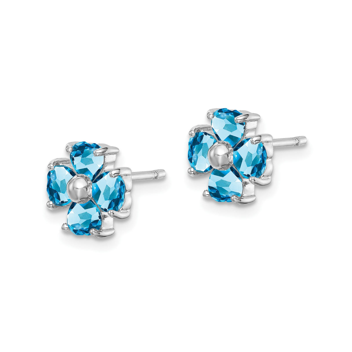 Sterling Silver Heart Stud Earrings with Swiss Blue Topaz and Floral Design