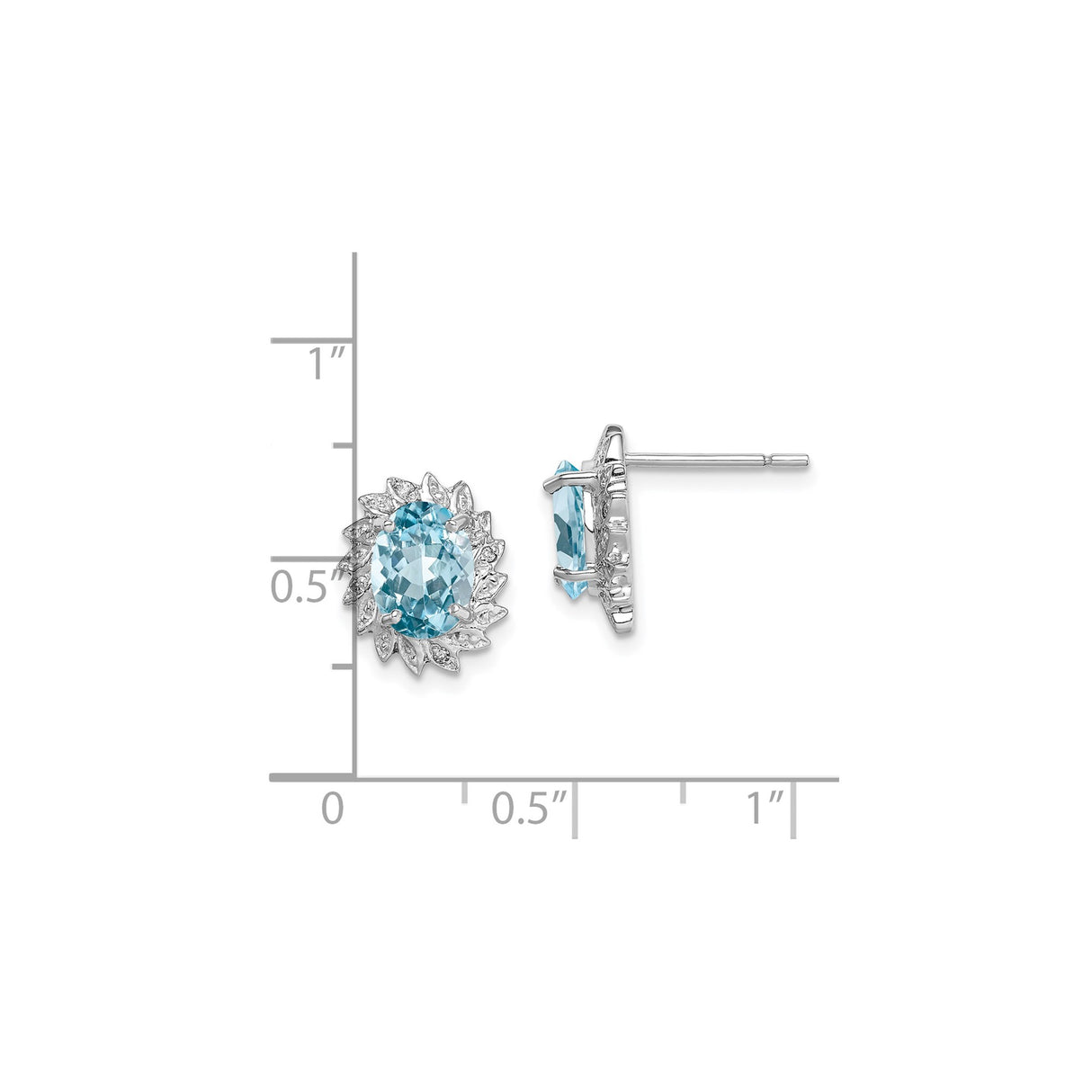 Sterling Silver Blue Topaz Stud Earrings with Floral Halo and Diamond Accents