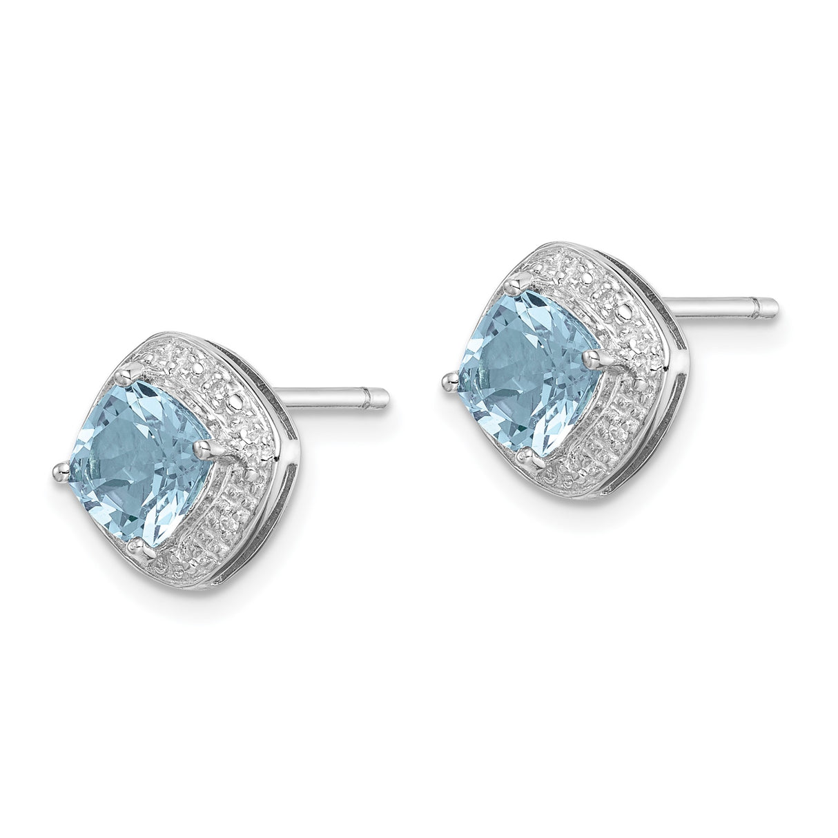 Sterling Silver Blue Topaz and Diamond Stud Earrings with Halo Accent