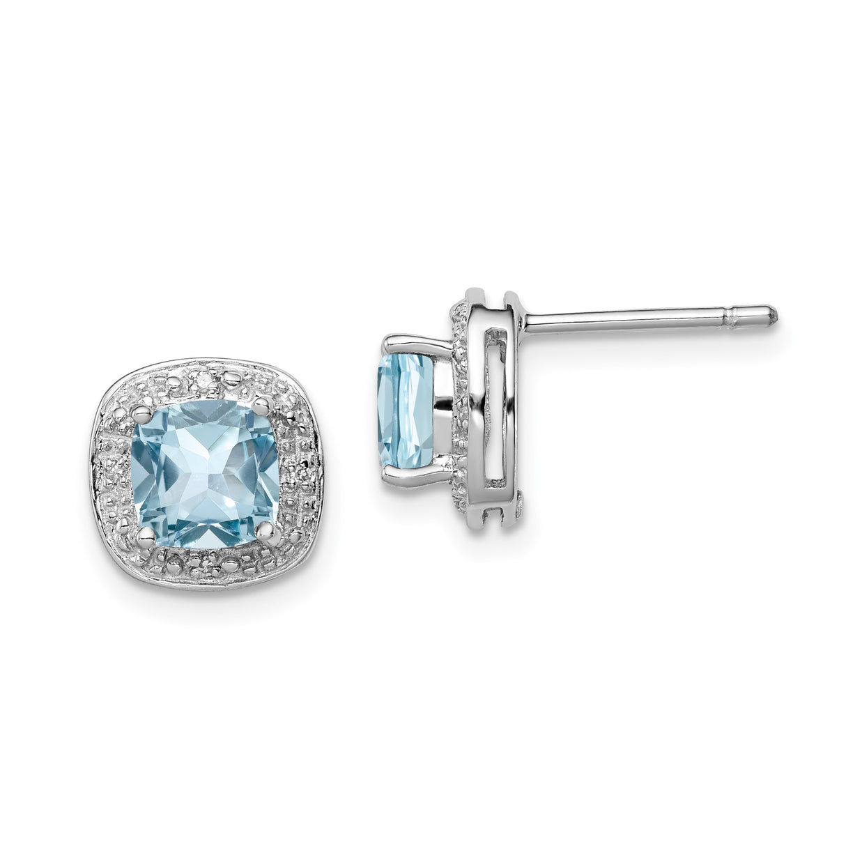 Sterling Silver Blue Topaz and Diamond Stud Earrings with Halo Accent