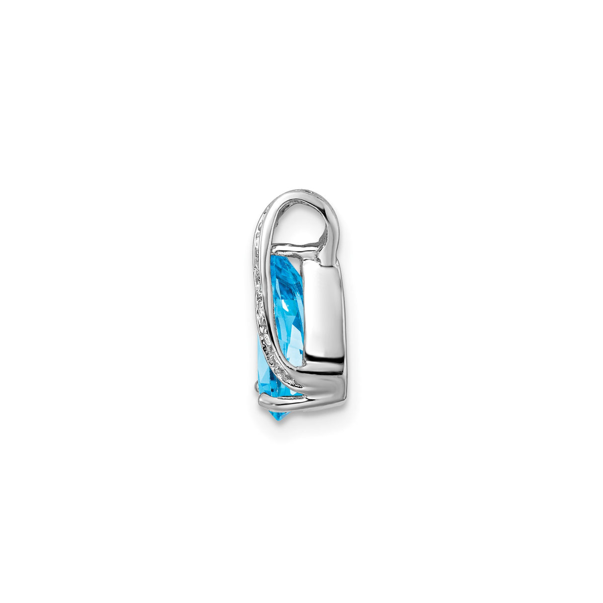 Sterling Silver Teardrop Pendant with Swiss Blue Topaz and Diamond Accents, Minimalist Design