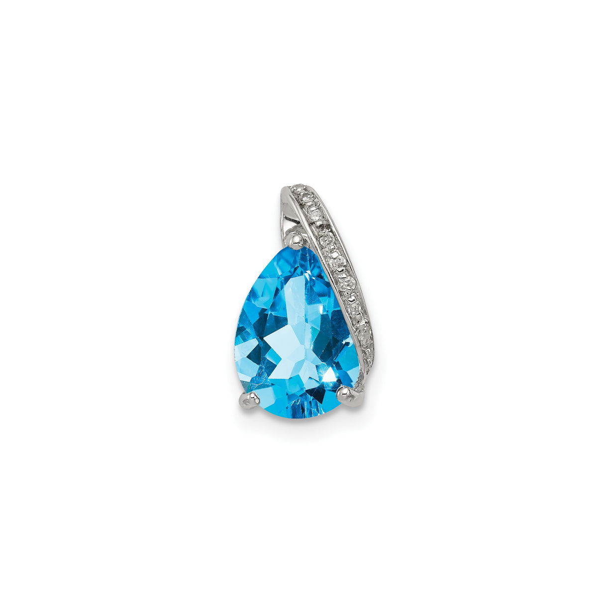 Sterling Silver Teardrop Pendant with Swiss Blue Topaz and Diamond Accents, Minimalist Design