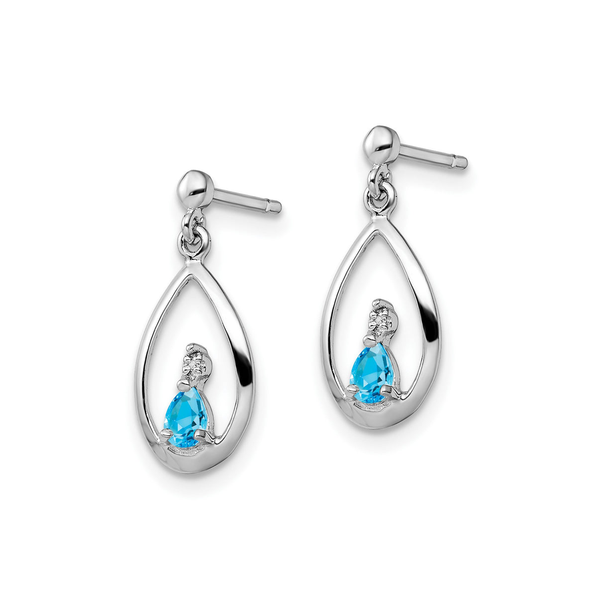 Sterling Silver Teardrop Dangle Earrings with Swiss Blue Topaz and Diamond Accents