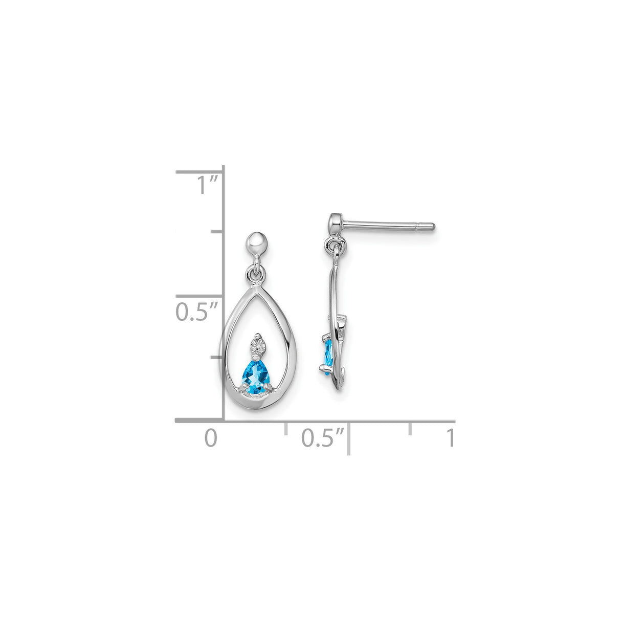 Sterling Silver Teardrop Dangle Earrings with Swiss Blue Topaz and Diamond Accents