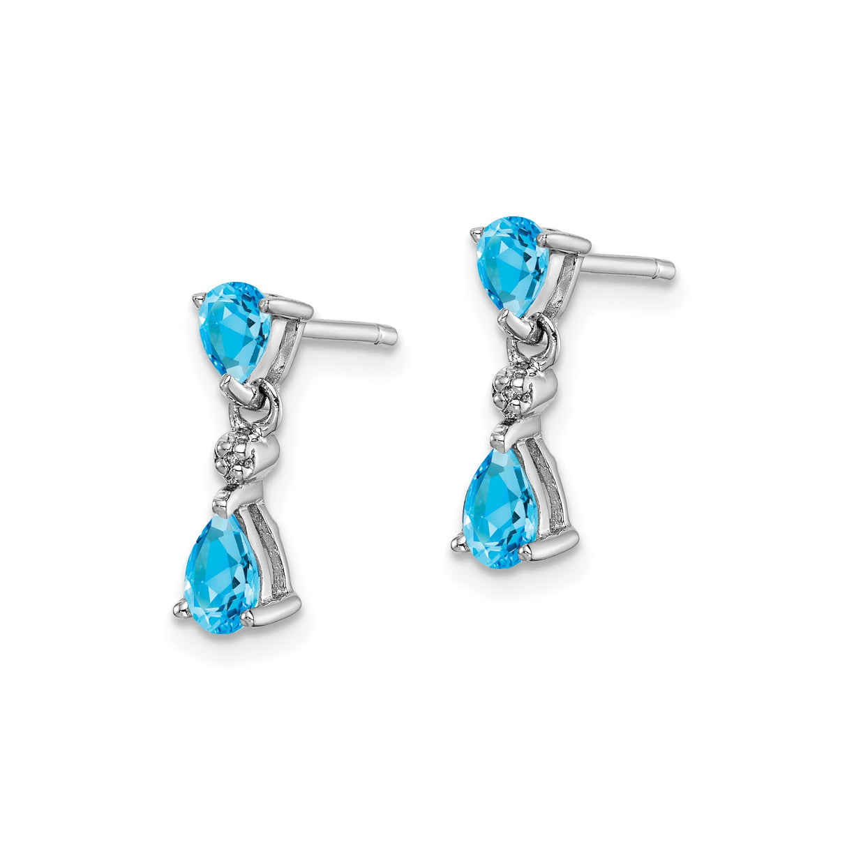 Sterling Silver Dangle Drop Earrings with Pear Shaped Swiss Blue Topaz and White Accents