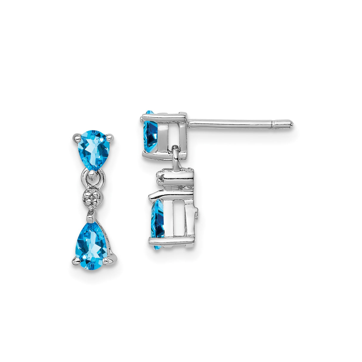 Sterling Silver Dangle Drop Earrings with Pear Shaped Swiss Blue Topaz and White Accents