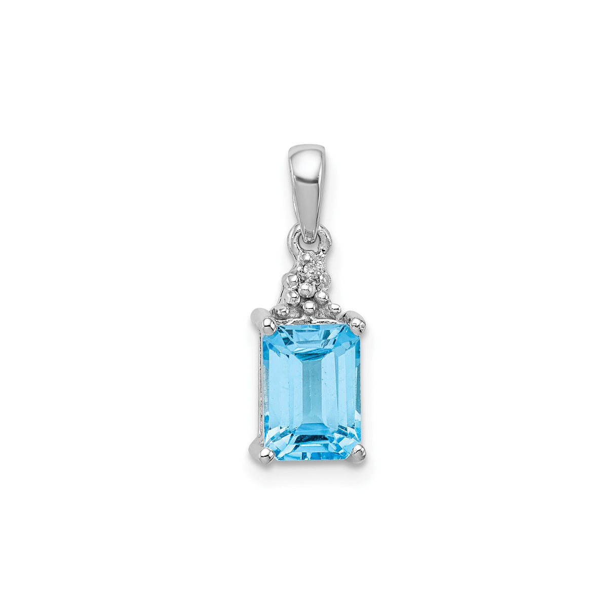 Sterling Silver Pendant with Sky Blue Topaz and Diamond Accents, Emerald Cut, Elegant Design