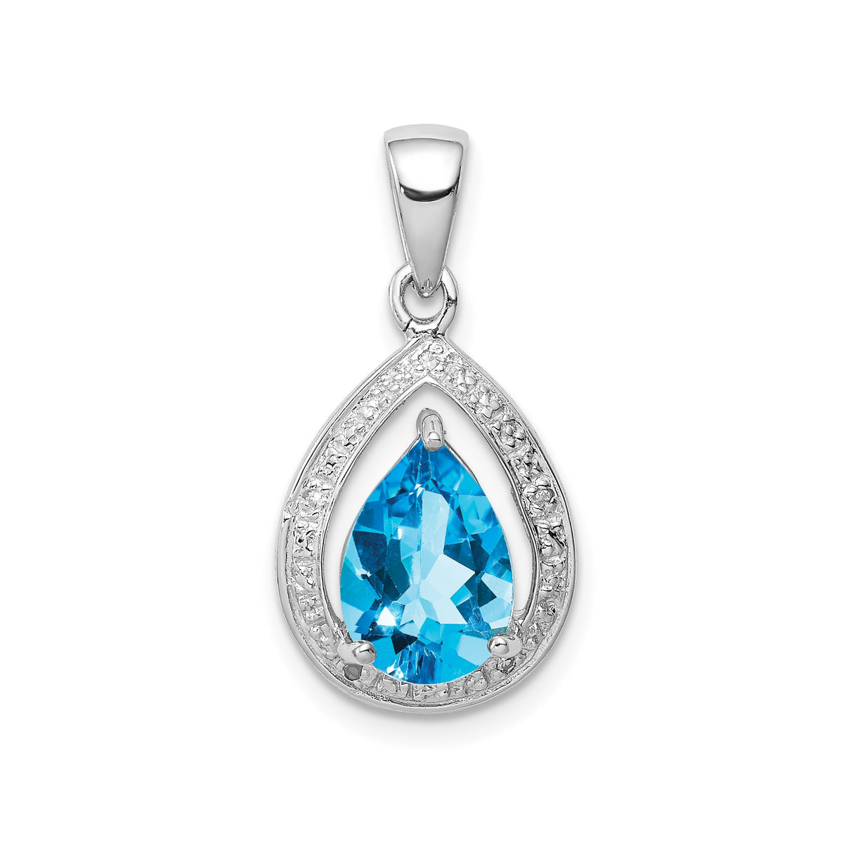 Sterling Silver Teardrop Pendant with Swiss Blue Topaz and Diamond Halo
