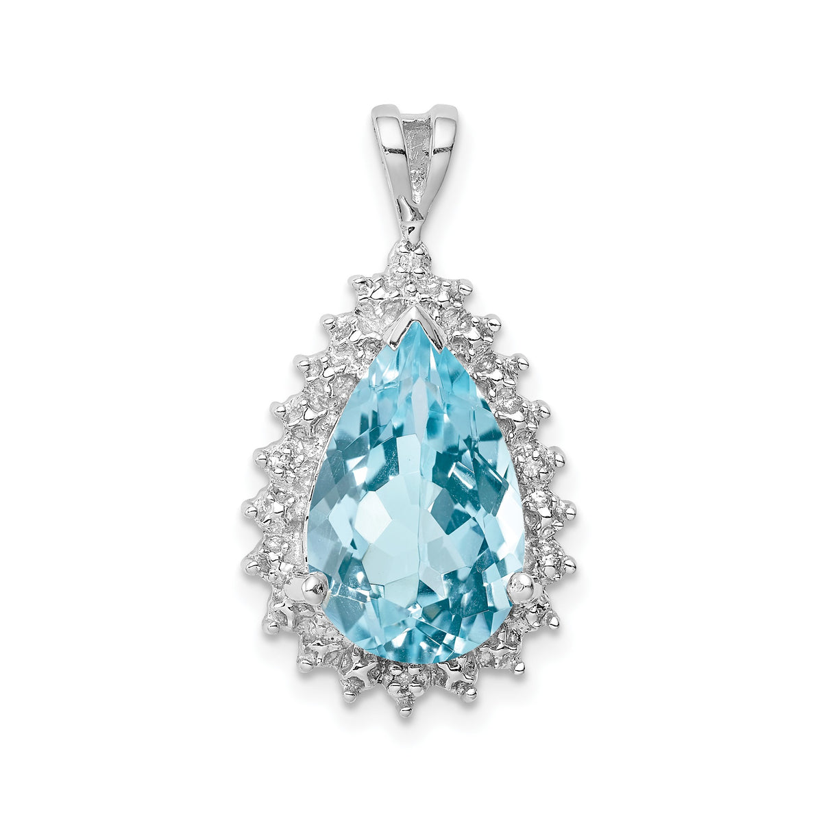 Sterling Silver Teardrop Pendant with Sky Blue Topaz and Diamond Halo
