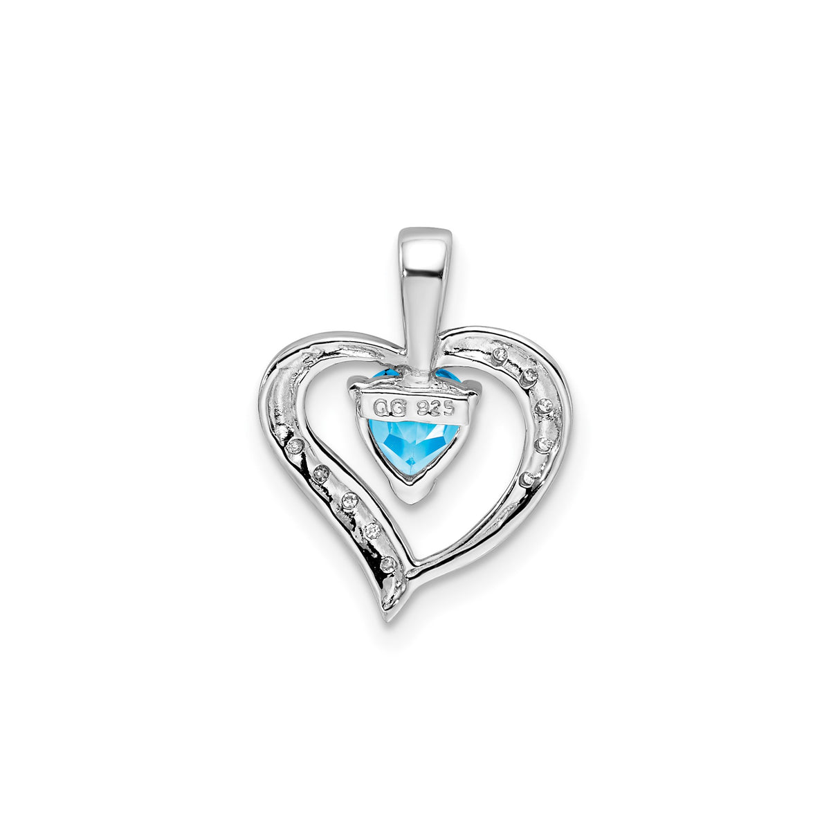 Sterling Silver Heart Pendant with Swiss Blue Topaz and Diamond Accent for Women