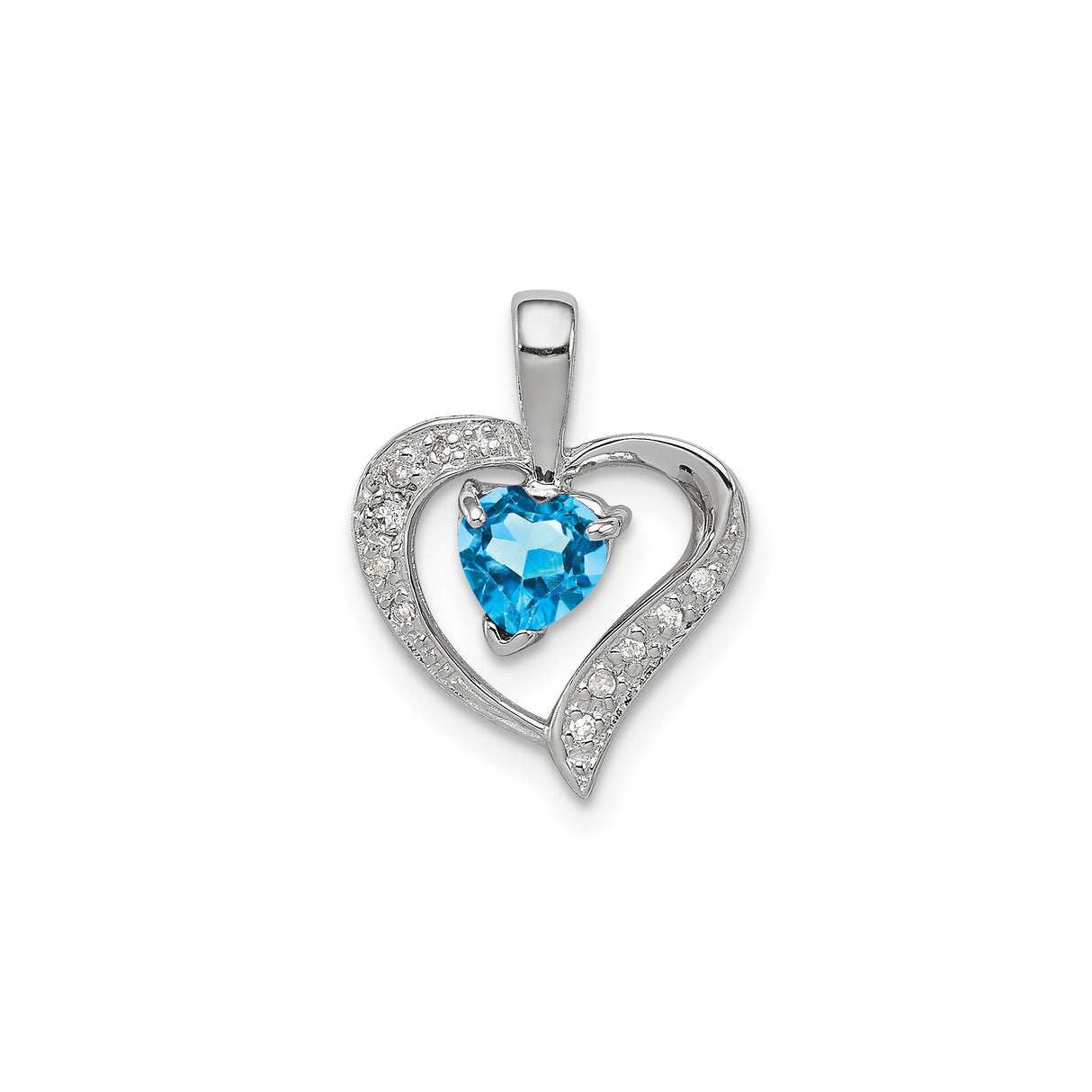 Sterling Silver Heart Pendant with Swiss Blue Topaz and Diamond Accent for Women