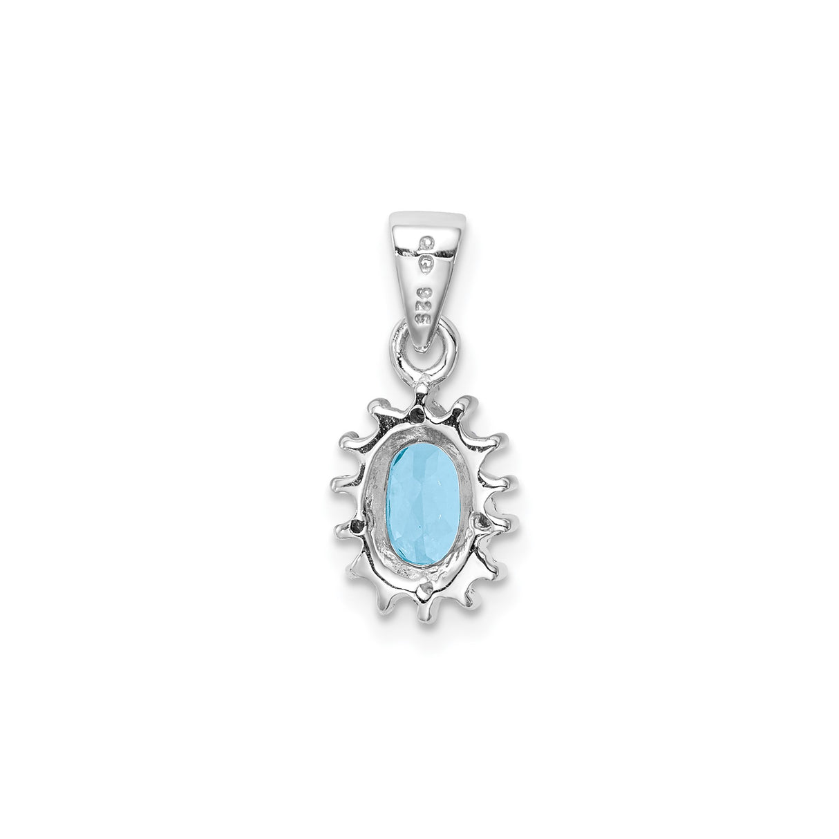 Sterling Silver Pendant with Swiss Blue Topaz and Diamond in Oval Halo Design