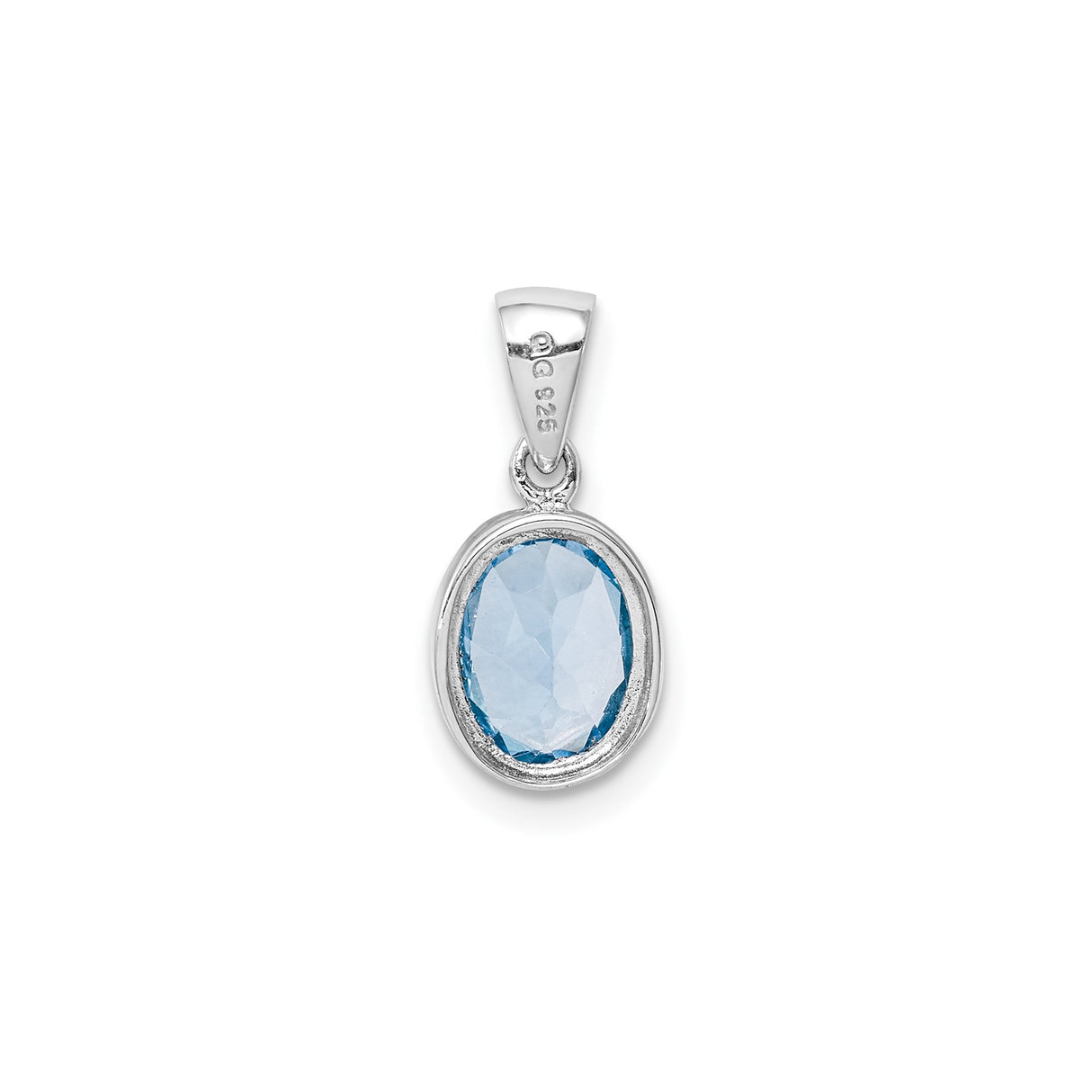Sterling Silver Pendant with Oval Swiss Blue Topaz in Bezel Setting, Minimalist Jewelry for Women