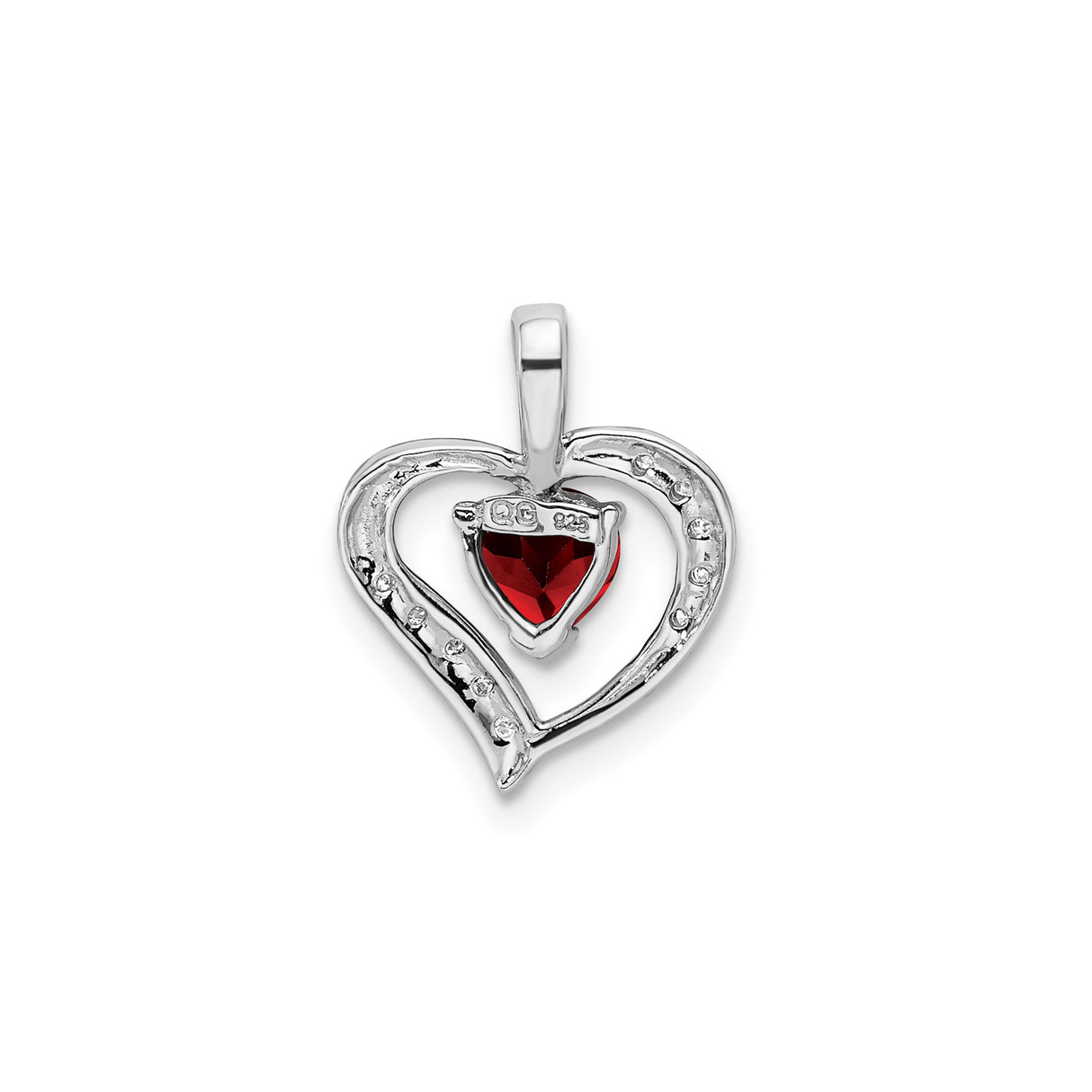 Sterling Silver Heart Pendant with Garnet and Diamond Accents, Open Heart Design for Women