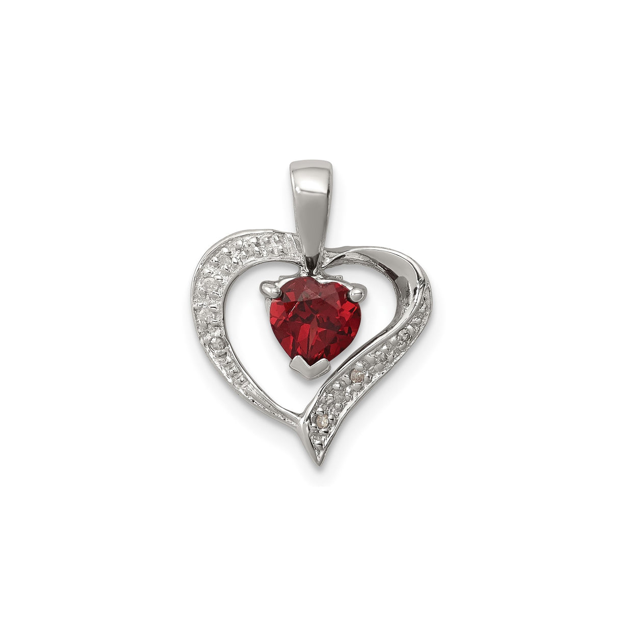 Sterling Silver Heart Pendant with Garnet and Diamond Accents, Open Heart Design for Women