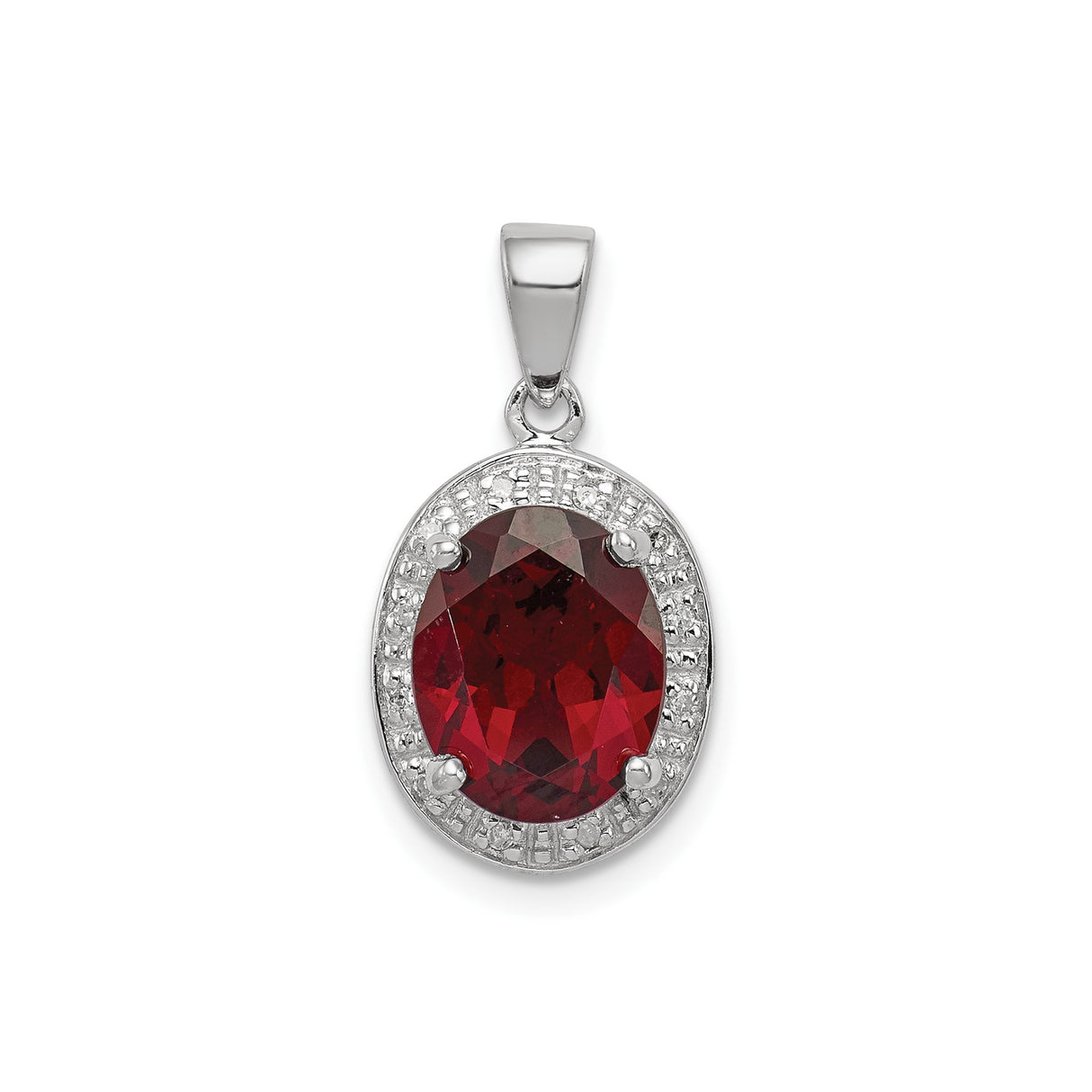 Sterling Silver Pendant with Garnet and Diamond Halo, Romantic Style for Women