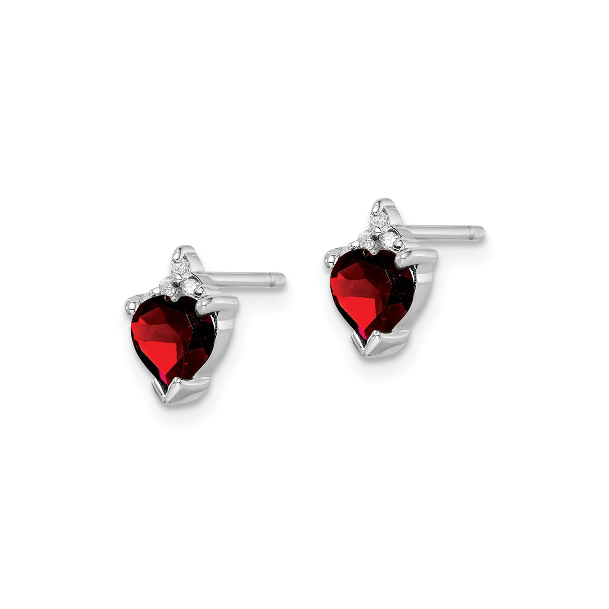 Sterling Silver Heart Stud Earrings with Garnet and Diamond Accents