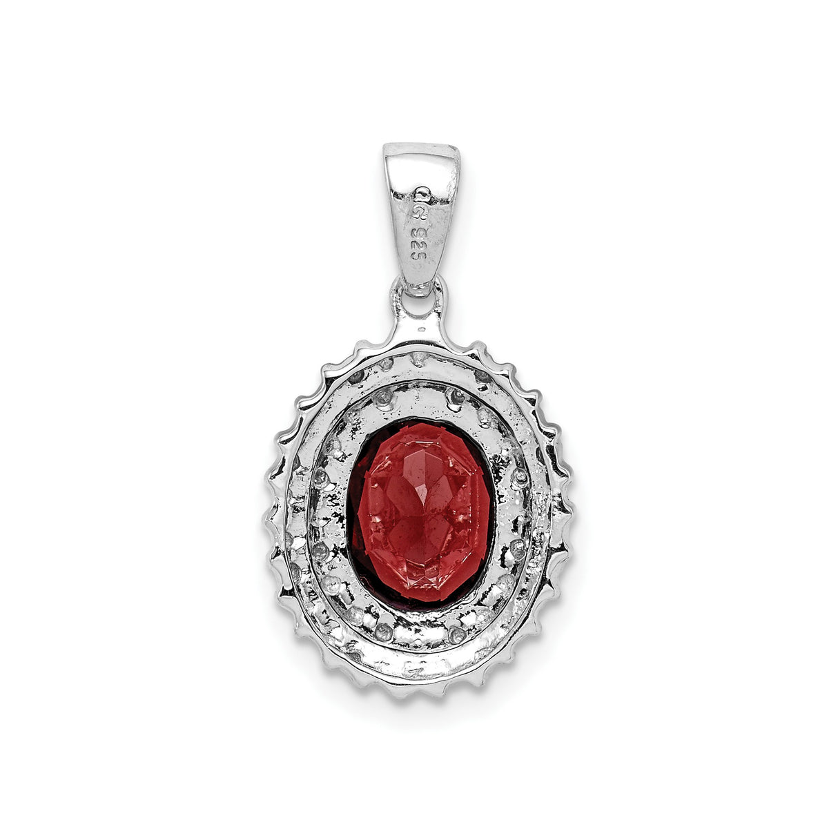 Sterling Silver Pendant with Garnet and Diamond Accents, Halo Oval Charm for Women