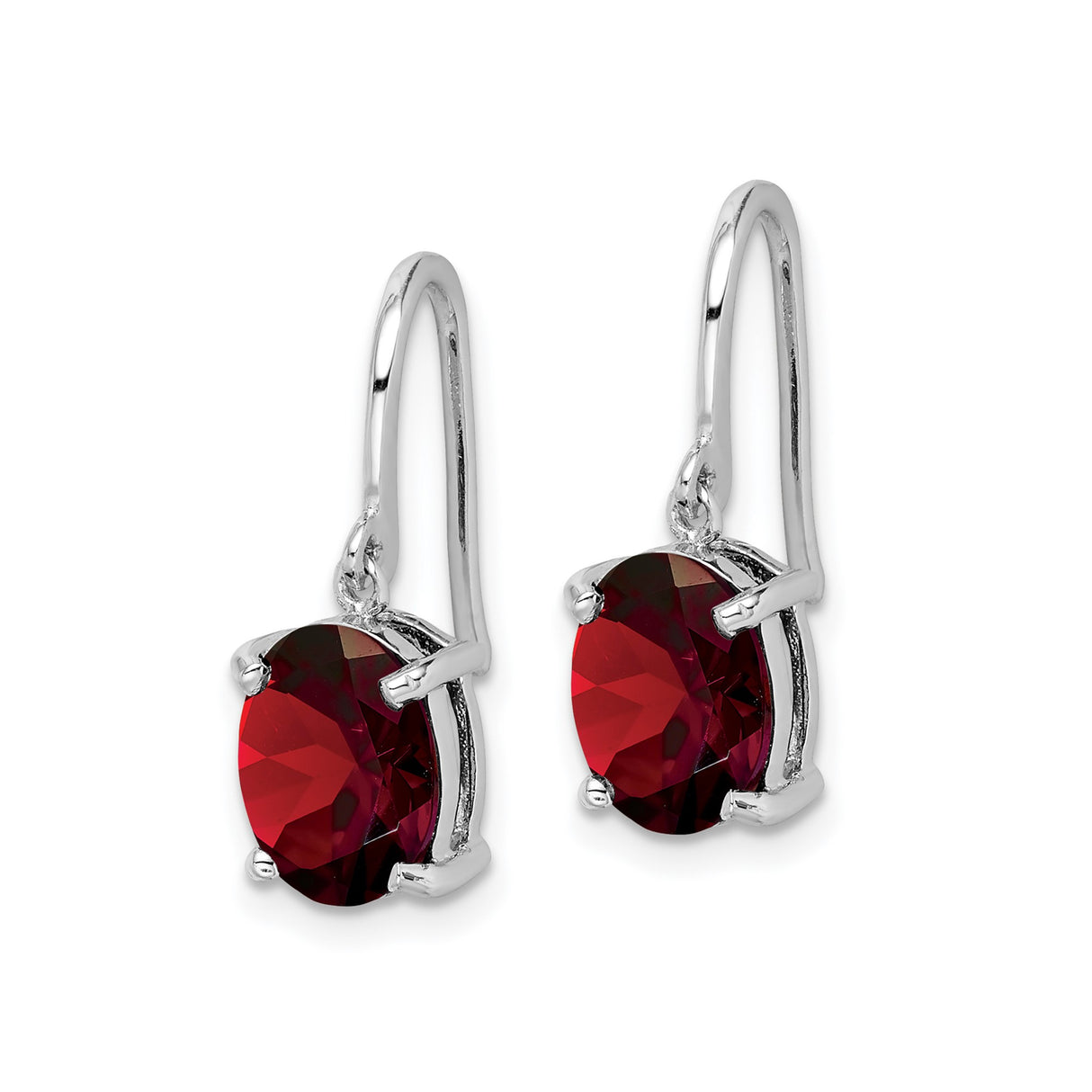 Sterling Silver Dangle Earrings with Oval Garnet, Prong Set Drop Style for Women