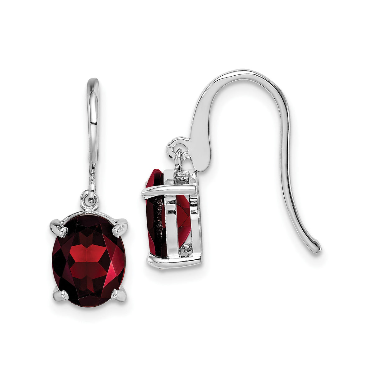 Sterling Silver Dangle Earrings with Oval Garnet, Prong Set Drop Style for Women