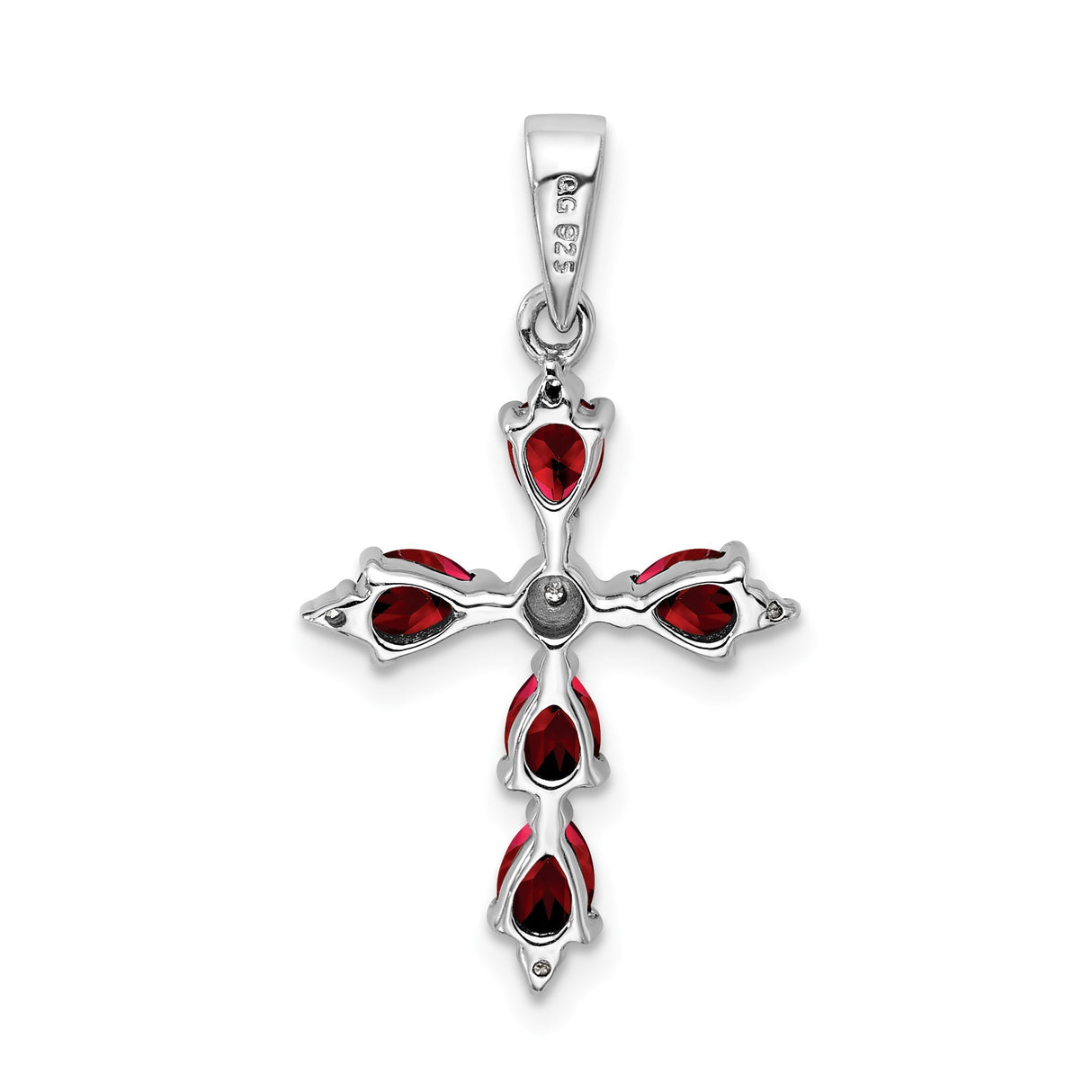 Sterling Silver Cross Pendant with Garnet and Diamond, Spiritual Statement Jewelry