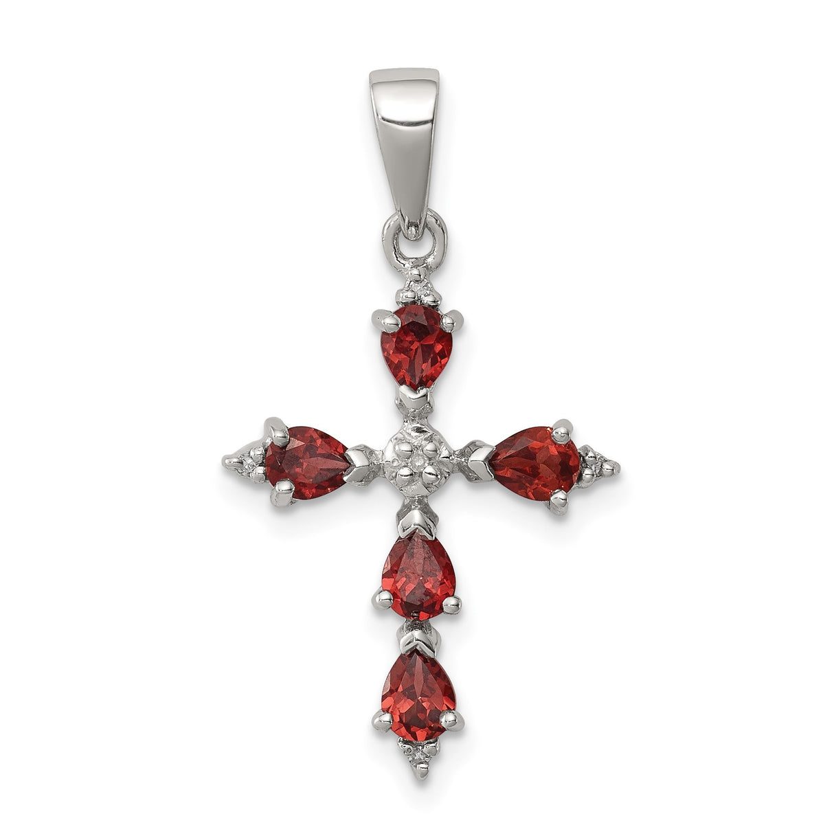 Sterling Silver Cross Pendant with Garnet and Diamond, Spiritual Statement Jewelry