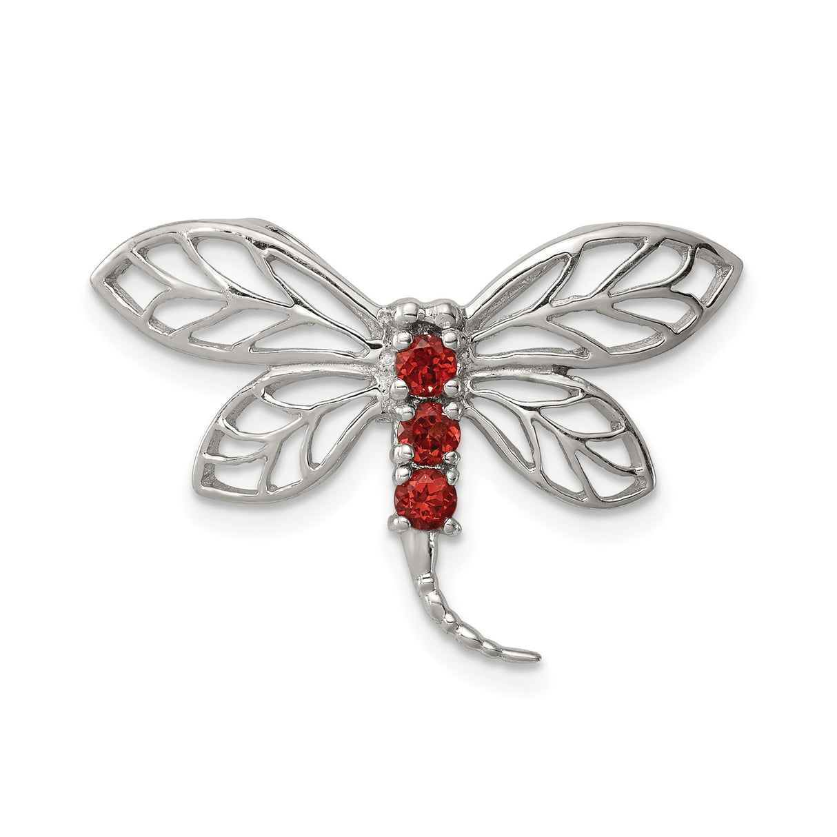Sterling Silver Dragonfly Brooch with Garnet Accents, Nature-Inspired Insect Pin for Women