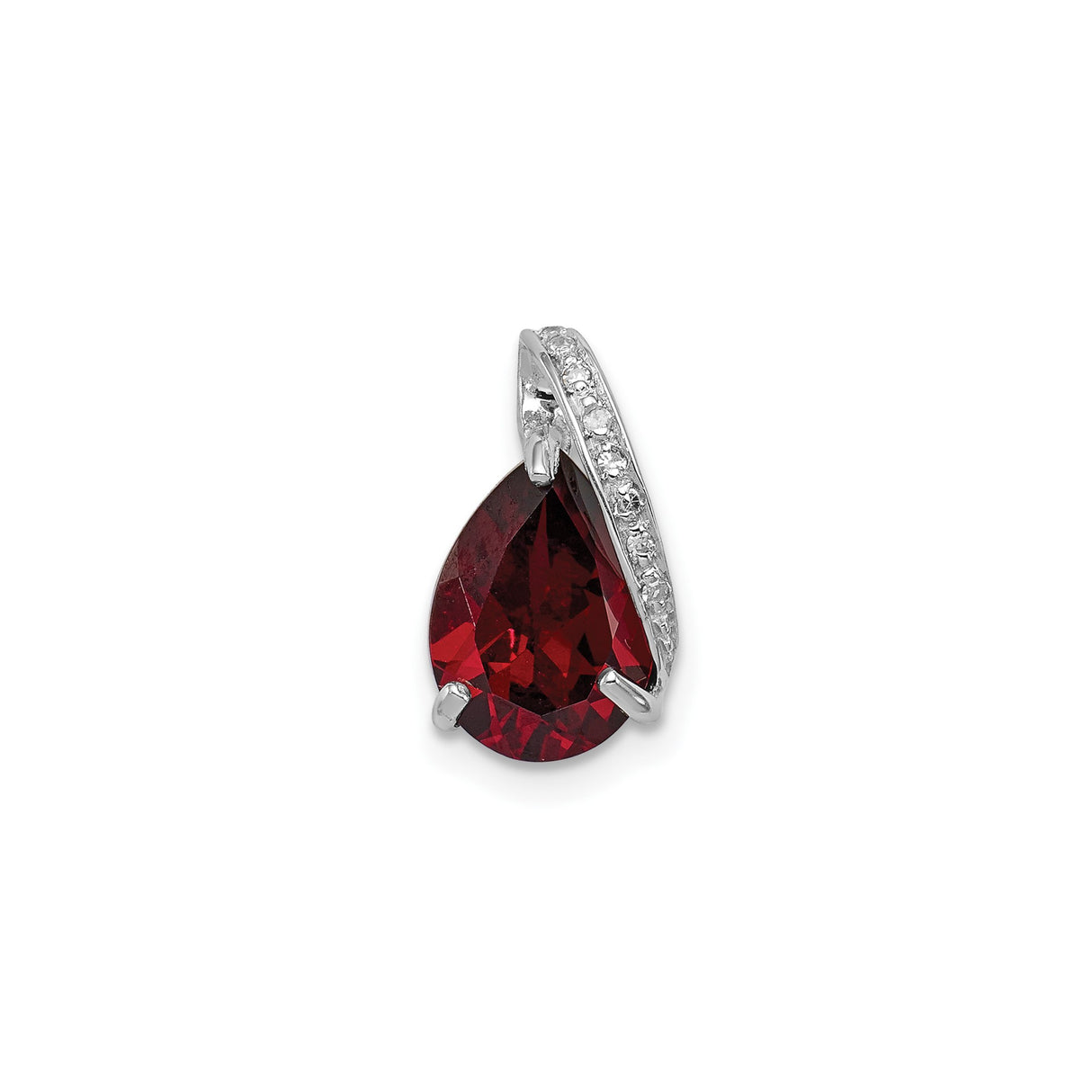 Sterling Silver Teardrop Pendant with Garnet and Cubic Zirconia Accent for Women