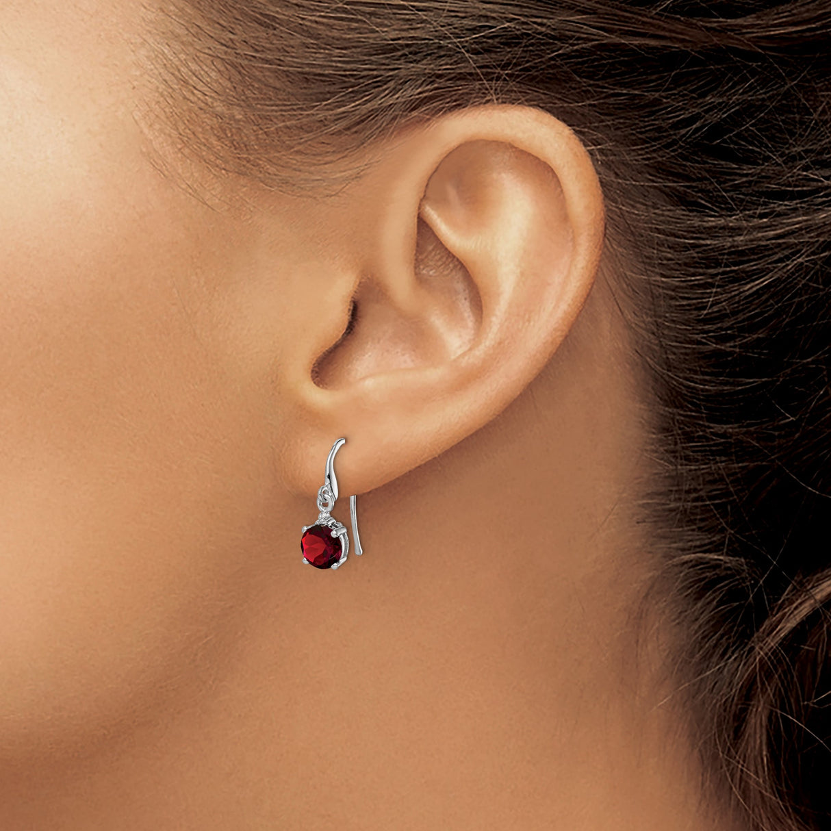 Sterling Silver Dangle Earrings with Garnet and Diamond, Elegant Drop Design for Women