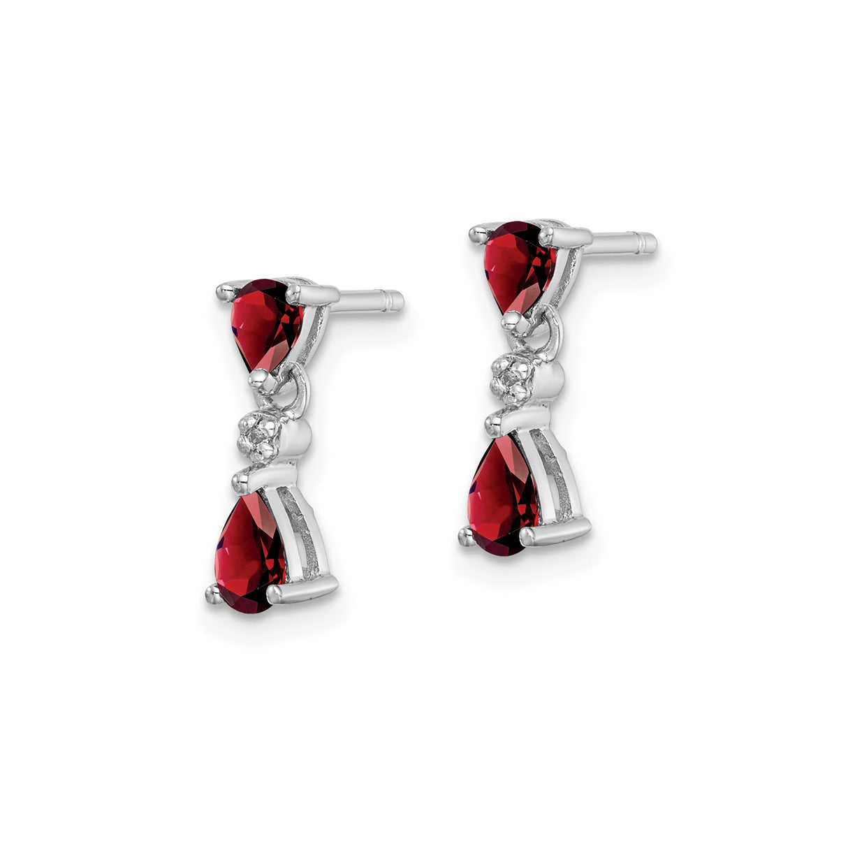 Sterling Silver Drop Earrings with Garnet Pear-Shaped Gemstones and Clear Accents