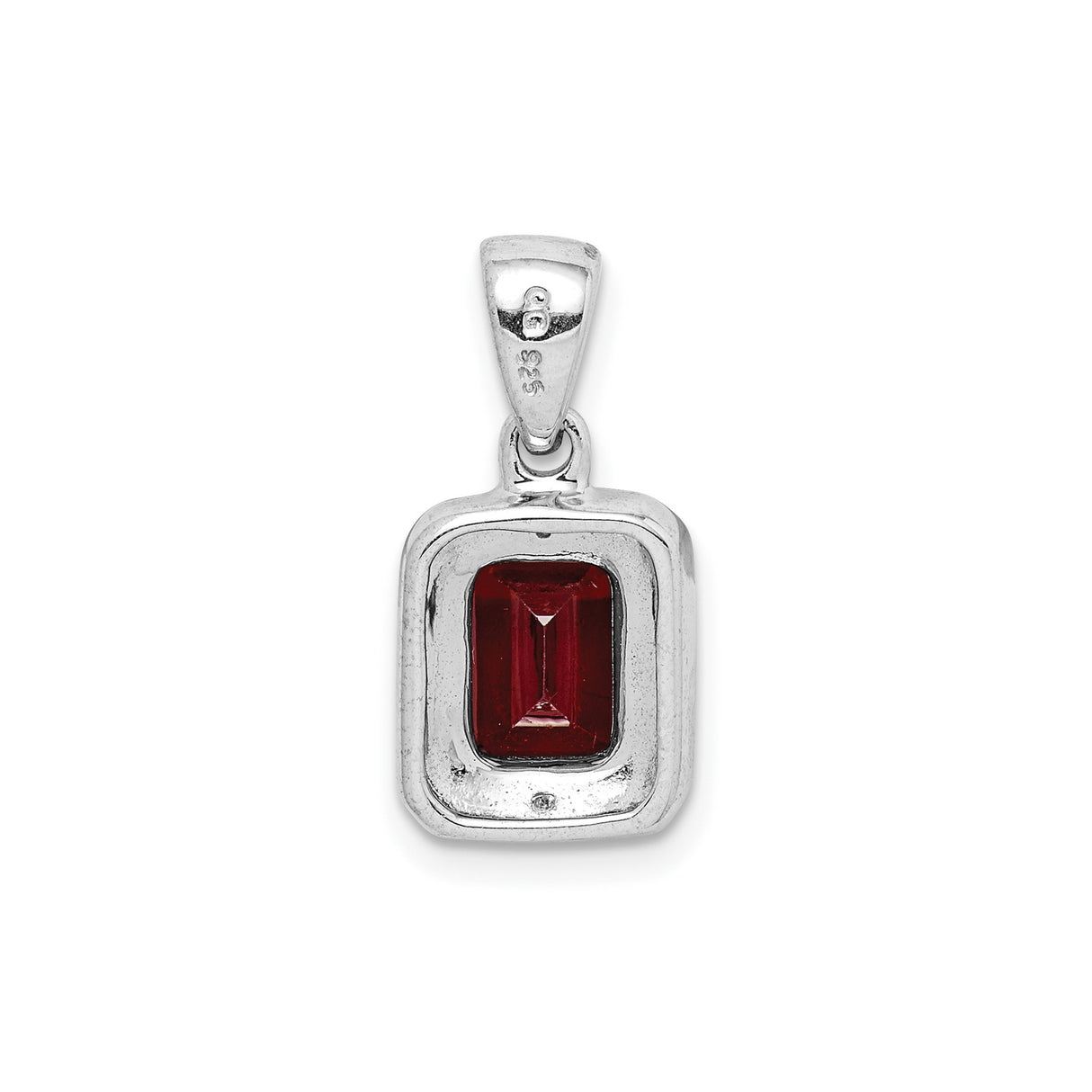 Sterling Silver Pendant with Emerald Cut Garnet and Diamond Halo Accents