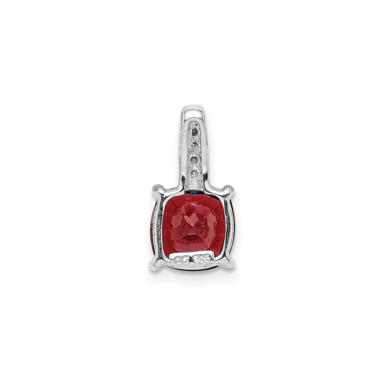 Sterling Silver Pendant with Cushion Cut Garnet and Diamond Accented Bail