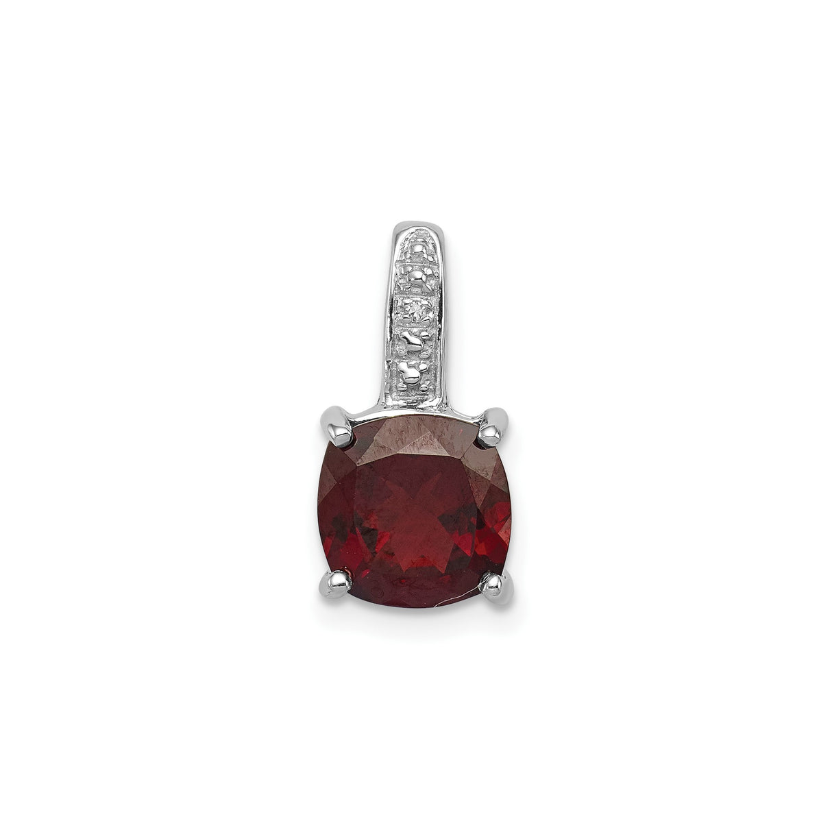 Sterling Silver Pendant with Cushion Cut Garnet and Diamond Accented Bail