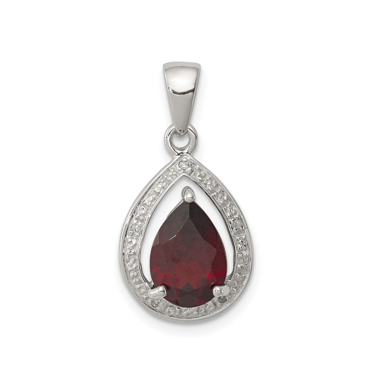 Sterling Silver Teardrop Pendant with Garnet and Diamond Accents, Romantic January Birthstone Jewelry