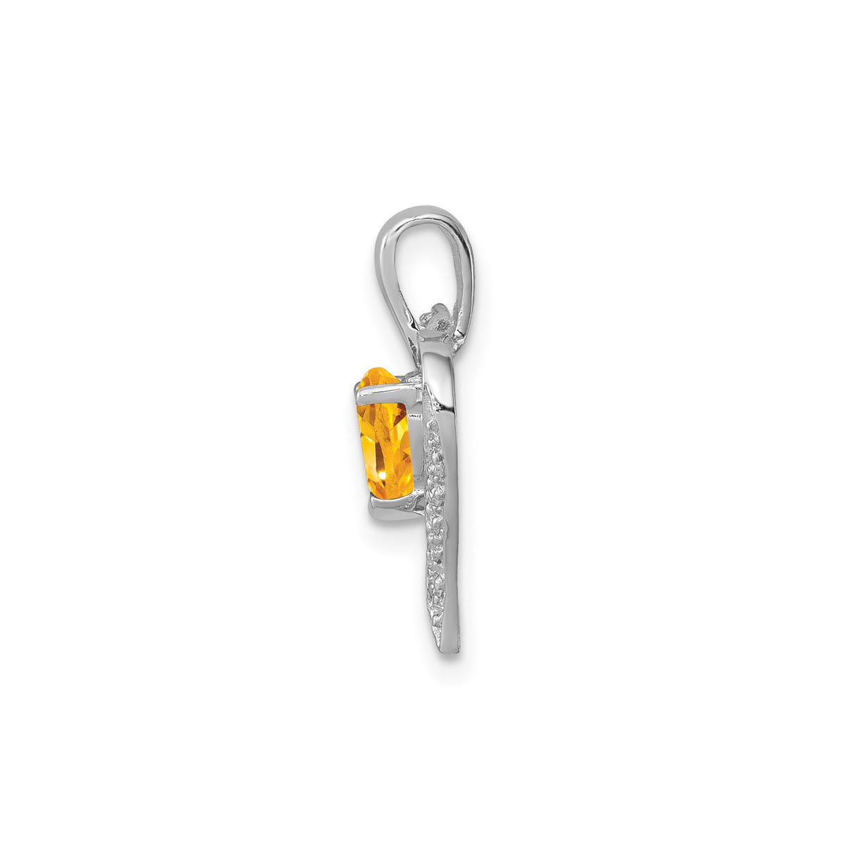 Sterling Silver Heart Pendant with Heart-Cut Citrine and Diamond Accents