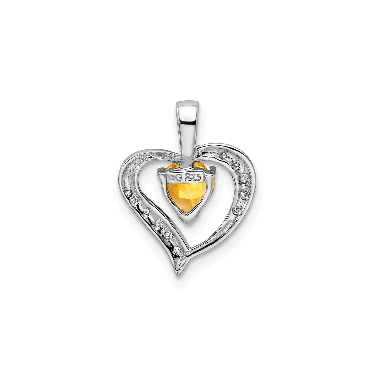Sterling Silver Heart Pendant with Heart-Cut Citrine and Diamond Accents