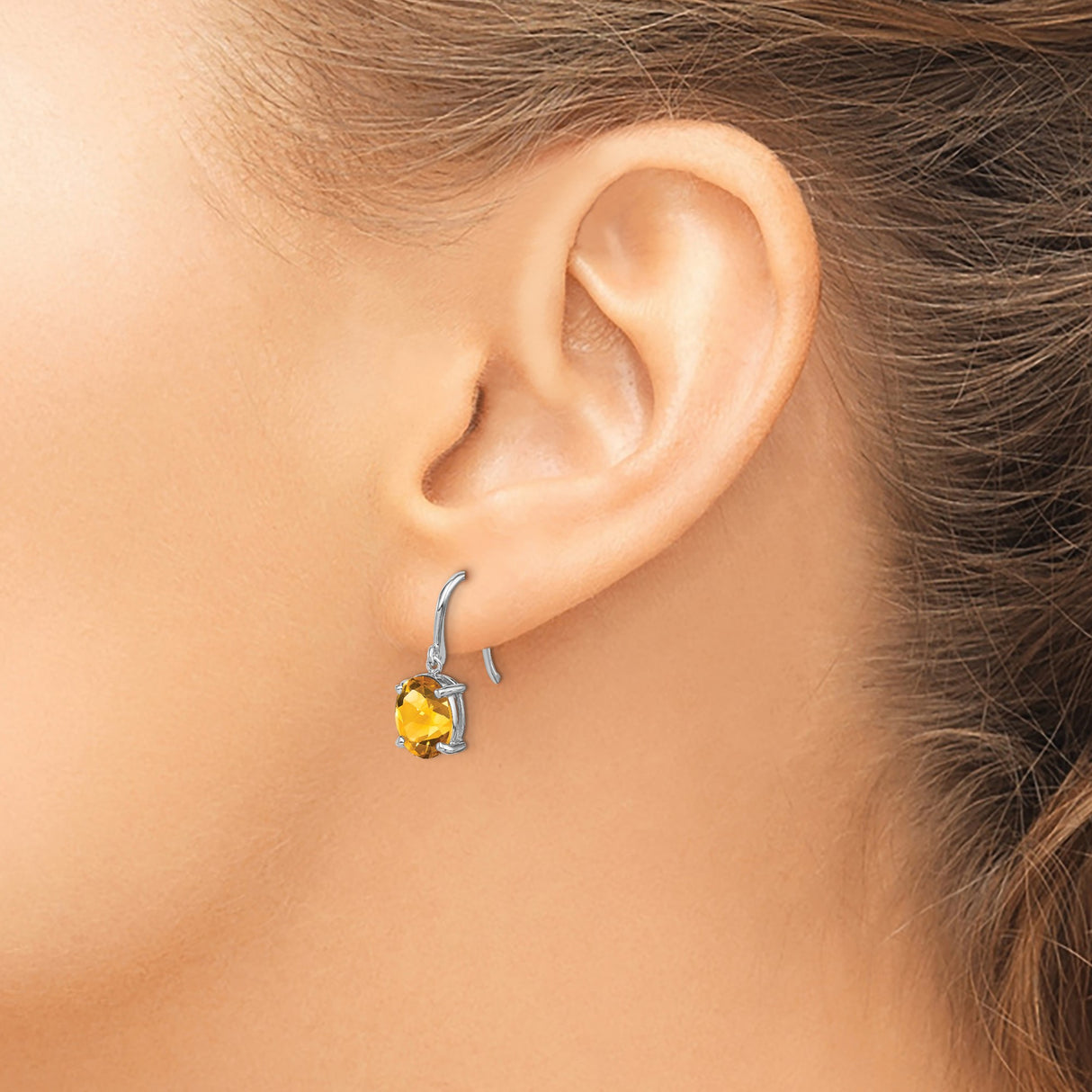Sterling Silver Drop Earrings with Faceted Oval Citrine, Lightweight Dangle Design for Women