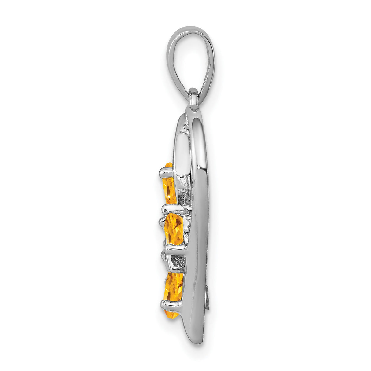 Sterling Silver Heart Pendant with Citrine and Diamond, Open Floral Design for Women