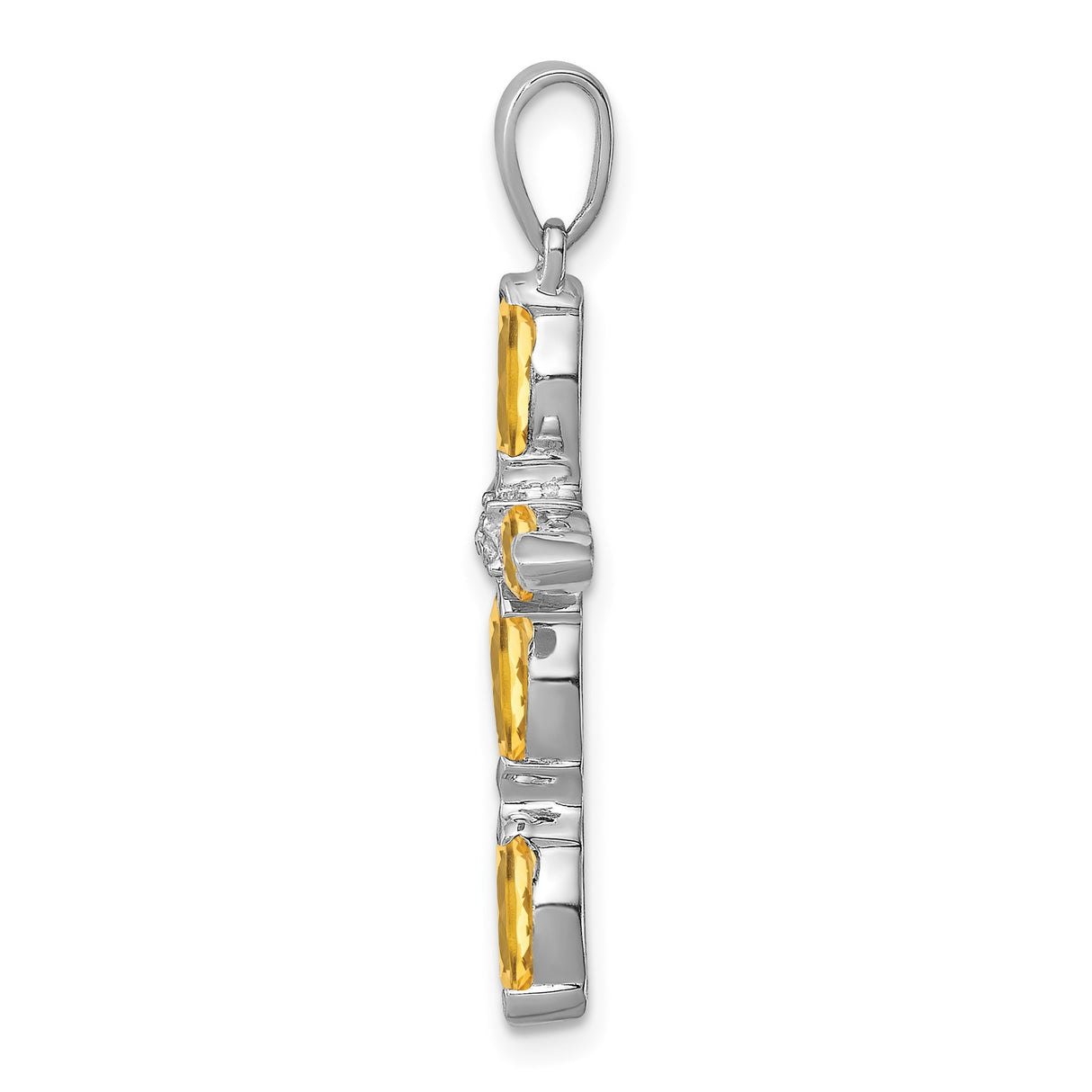 Sterling Silver Cross Pendant with Citrine and Diamond Accents, Unisex Spiritual Jewelry