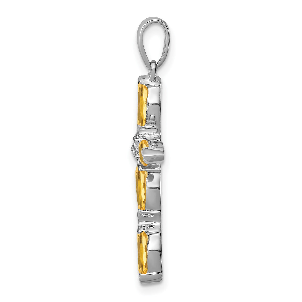 Citrine and Diamond Cross 25x17mm 0.95ct Charm Pendant in Real 925 Sterling Silver