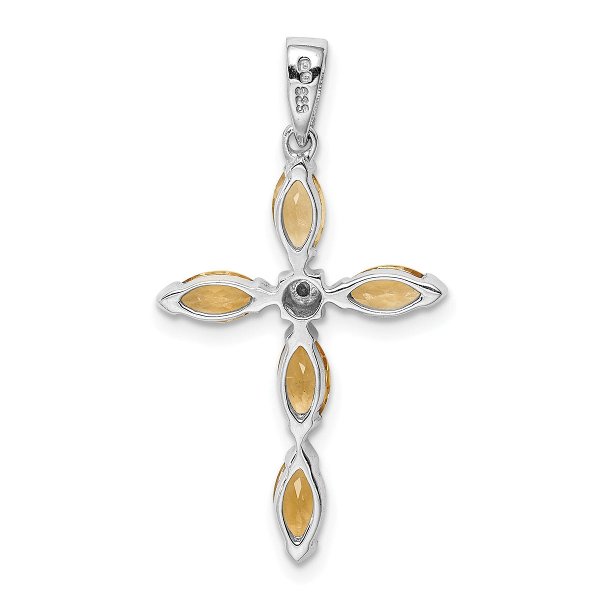 Sterling Silver Cross Pendant with Citrine and Diamond Accents, Unisex Spiritual Jewelry