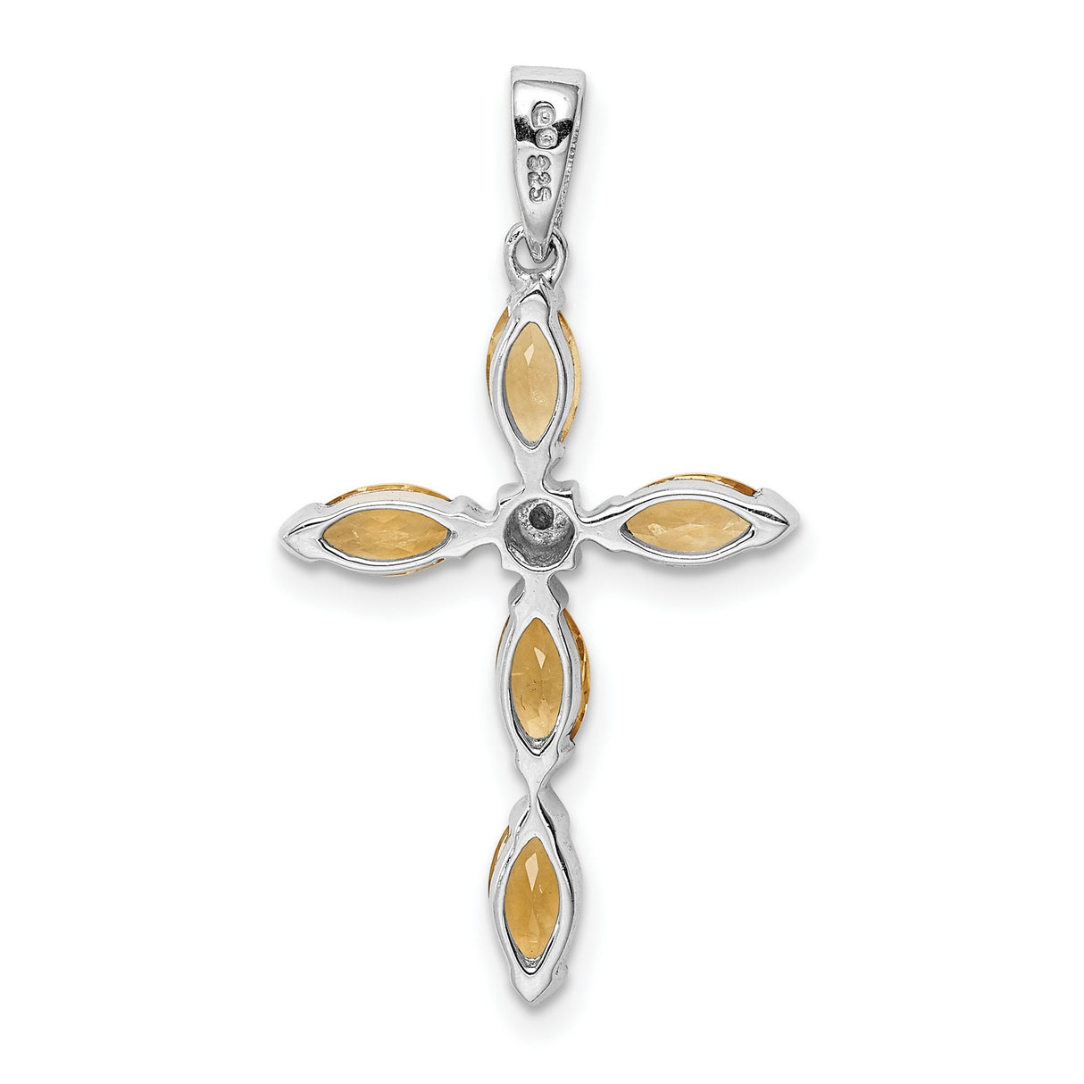Citrine and Diamond Cross 25x17mm 0.95ct Charm Pendant in Real 925 Sterling Silver