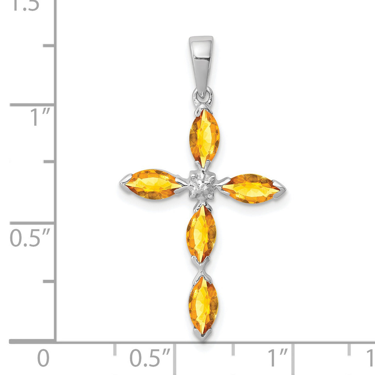 Citrine and Diamond Cross 25x17mm 0.95ct Charm Pendant in Real 925 Sterling Silver