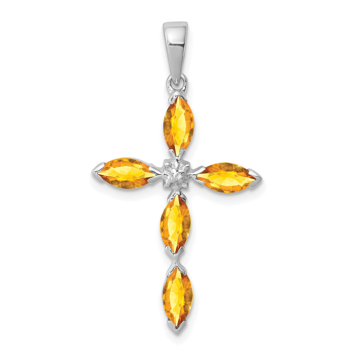 Sterling Silver Cross Pendant with Citrine and Diamond Accents, Unisex Spiritual Jewelry