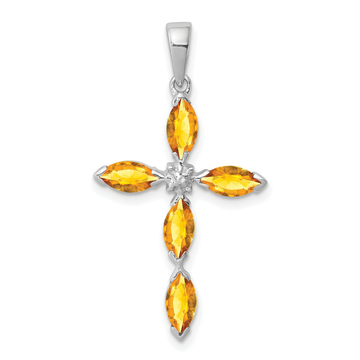 Citrine and Diamond Cross 25x17mm 0.95ct Charm Pendant in Real 925 Sterling Silver