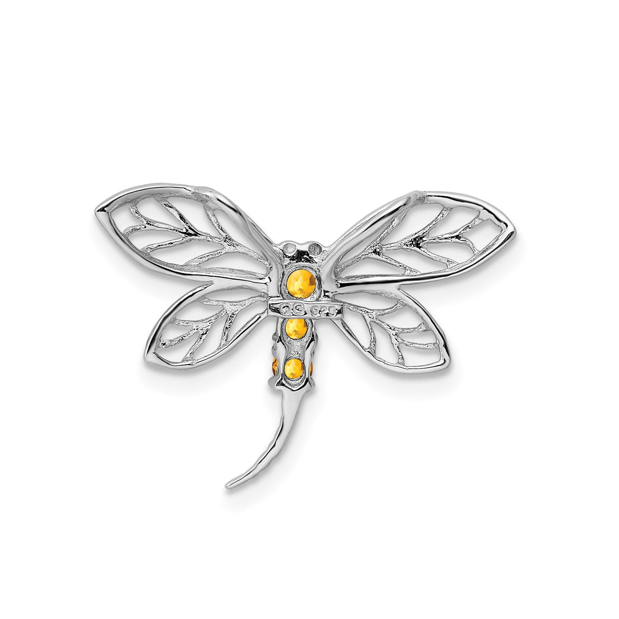 Sterling Silver Dragonfly Brooch with Citrine, Openwork Wings, Insect Motif Design