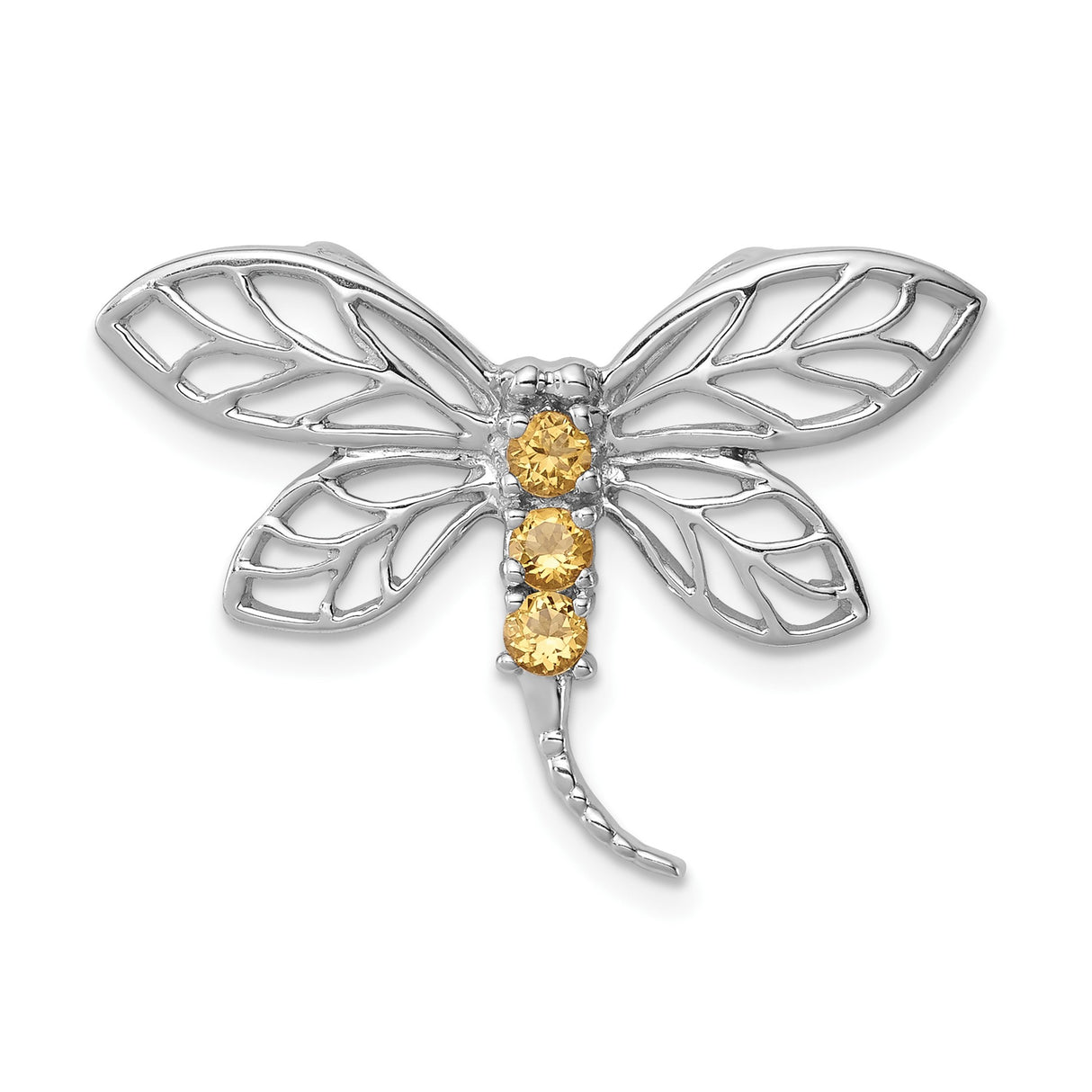 Sterling Silver Dragonfly Brooch with Citrine, Openwork Wings, Insect Motif Design