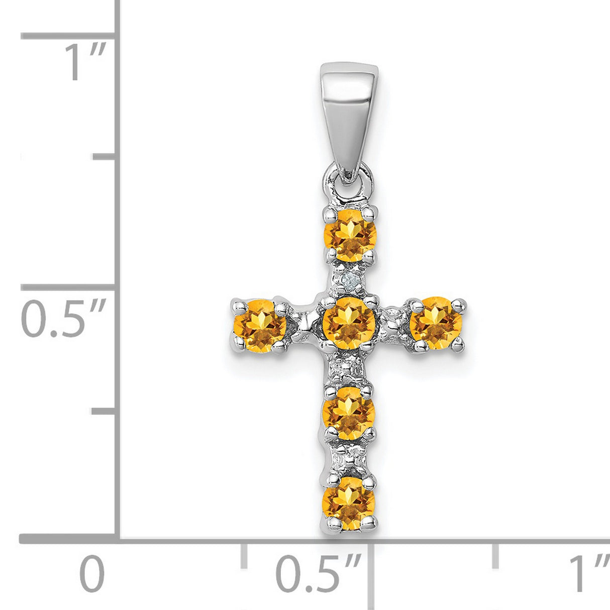 Citrine and Diamond Cross 15x10mm 0.33ct Charm Pendant in Real 925 Sterling Silver
